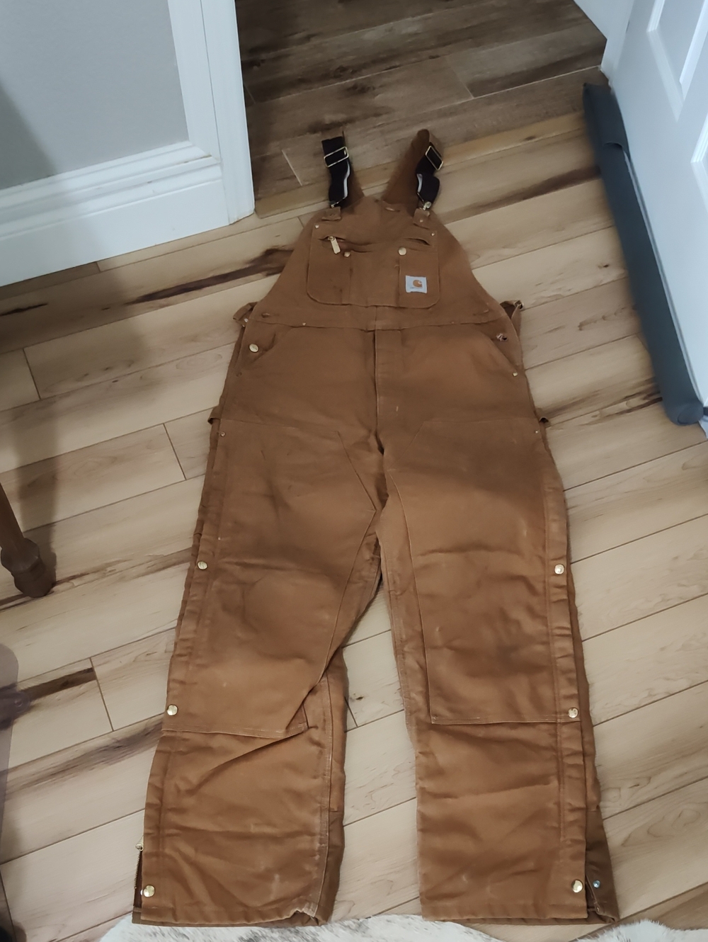 Carhartt firm duck bib overalls, quilt-lined or zip-to-thigh work style 36x32